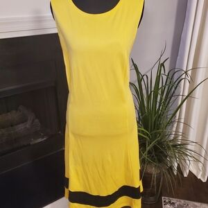 New York & Company Yellow and Black Midi Dress